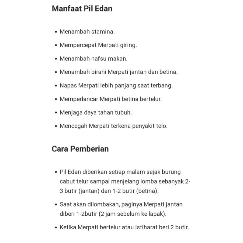 pil edan merpati isi 15 butir