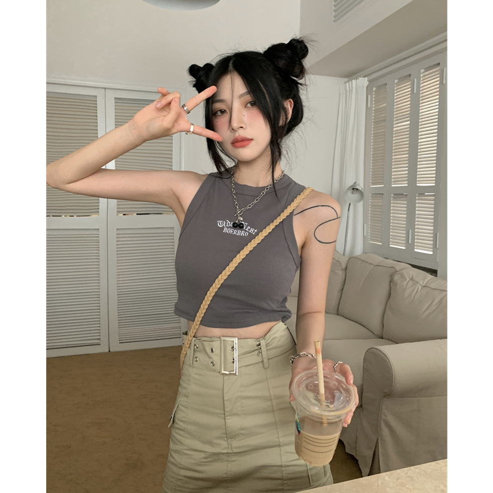 Korean Style Tanktop Crop Wanita Import Vintage kekinian Tank Atasan Wanita