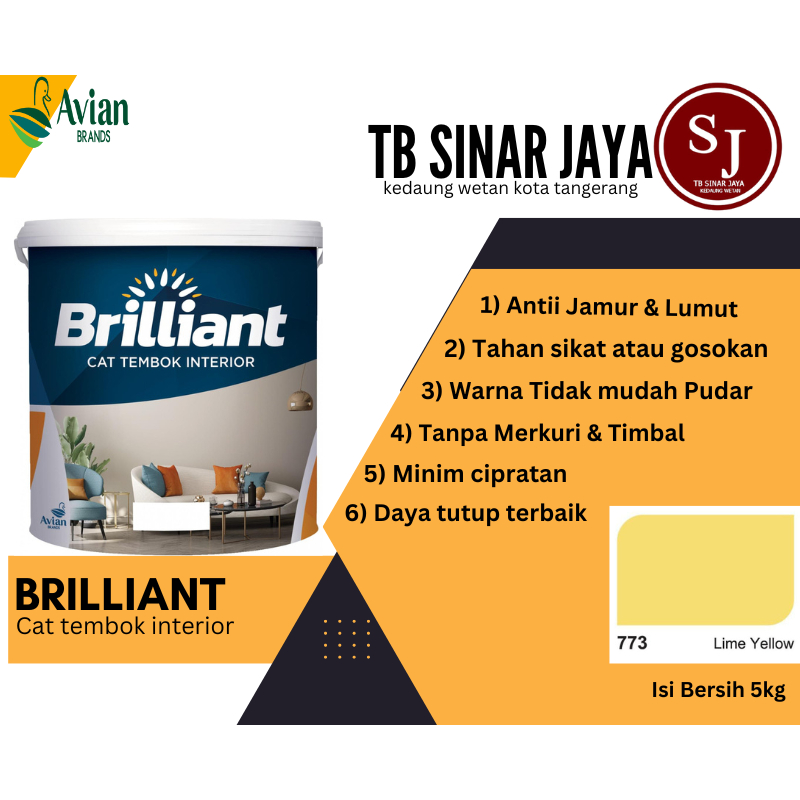 Brilliant Cat Tembok Interior Tembok Rumah Isi 5kg - 773 Lime Yellow