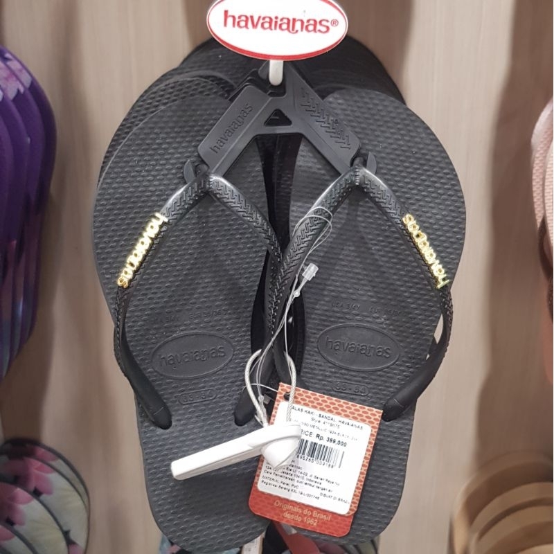 Sandal Wanita Havaianas Slim Logo Metalic || Hitam