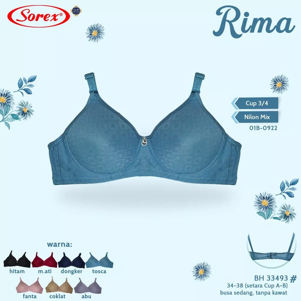 BH Sorex 33493 Rima Series Bra Wanita Tanpa Kawat Busa Tipis Cup sedang Setara Cup A-B