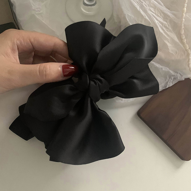 JEDAI PITA SATIN HITAM BOWKNOT BESAR IRREGULAR JEPIT RAMBUT JEPITAN KOREA BLACK BIG SILK BOW HAIR CLAW