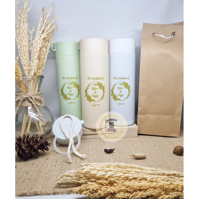 Botol Minum Kaca Kaktus + Sablon + Paperbag Souvenir Nikah Promosi Grosir Termurah