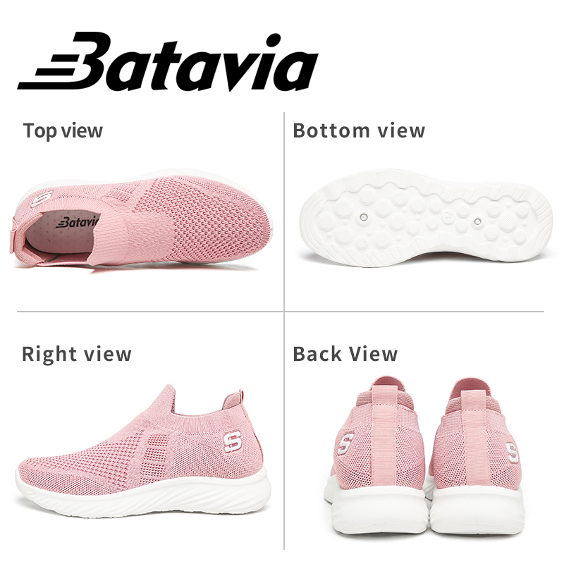 Batavia Sepatu olahraga wanita slip on rajut terbang import terbaru sepatu hitam sepatu keren sepatu joging N5