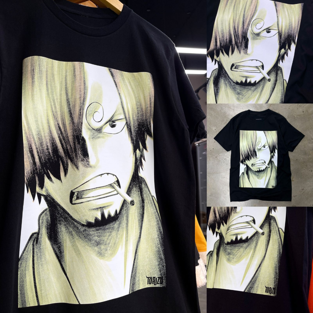 TORIZU Tshirt Sanji Brush Black Anime Manga One Piece Mugiwara Premium Unisex