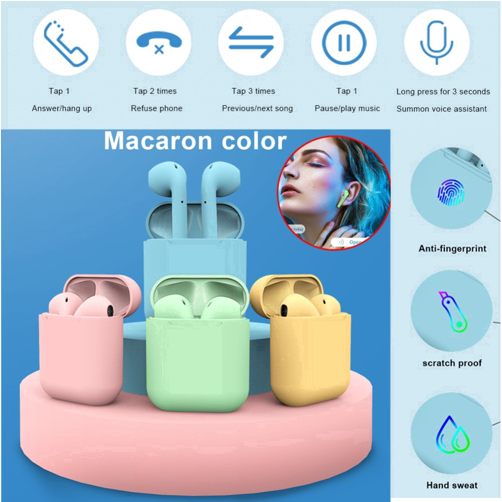 VICLOOK COD Bluetooth headset inpods 12 TWS Macaron Wireless Earphone Android IOS i12 Dengan 3D Case