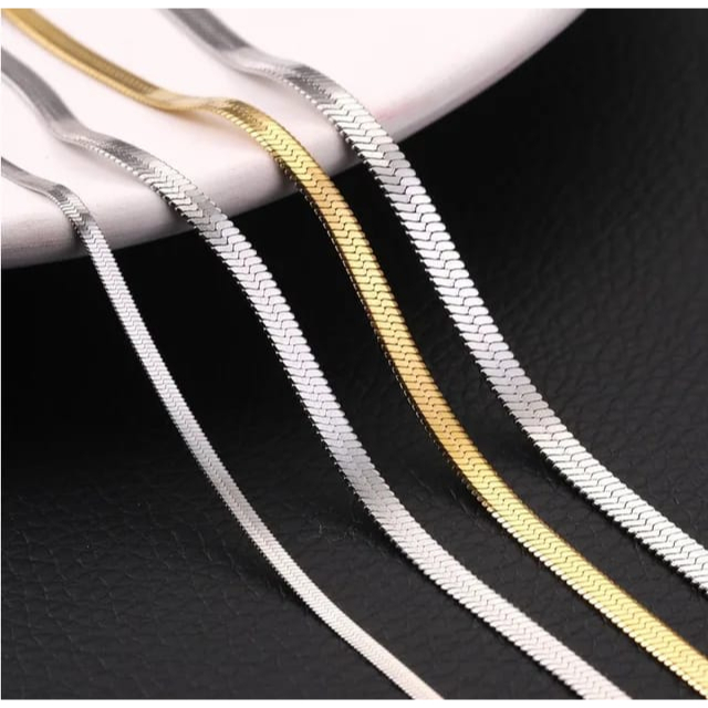 Kalung Titanium Flat Rata Pipih Datar Selamanya Anti Karat Import Super High Quality Premium Stainless Steel Flate Warna Silver Gold Style Elegan Kasual Vintage Retro