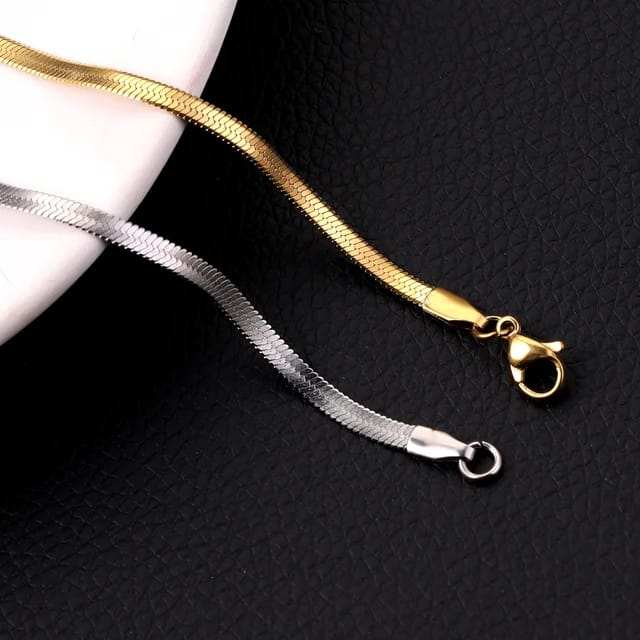 Kalung Titanium Flat Rata Pipih Datar Selamanya Anti Karat Import Super High Quality Premium Stainless Steel Flate Warna Silver Gold Style Elegan Kasual Vintage Retro