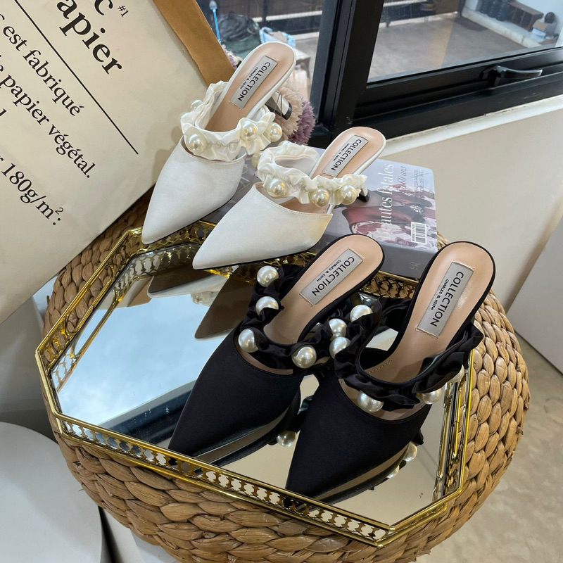 Korean pearl heels 5cm CK import high quality fashion shoes sandal wanita hak tinggi kantor kerja ca