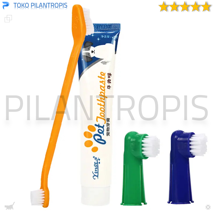 1SET SIKAT GIGI KUCING DAN ODOL PASTA GIGI KUCING ANJING PET TOOTHBRUSH TOOTHPASTE SET PET DENTAL GEL