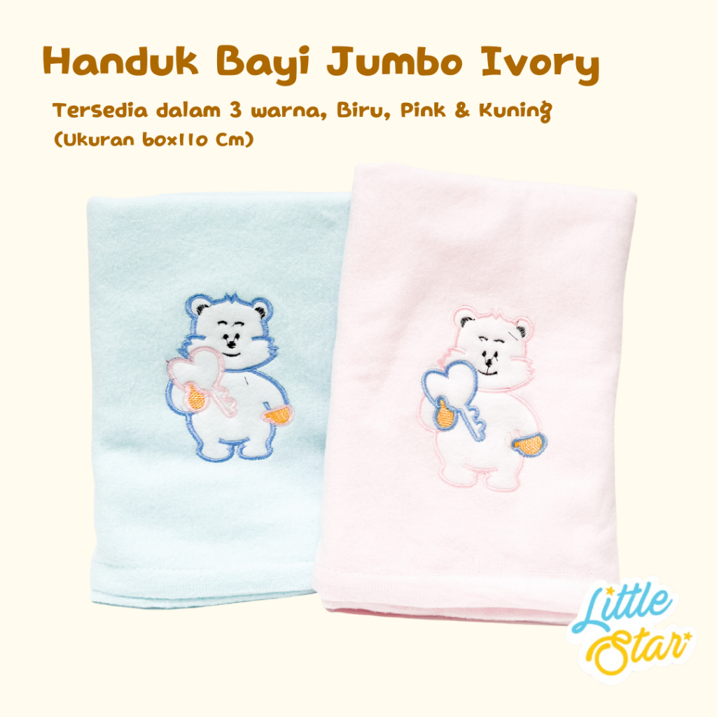 Handuk Bayi Lembut Baru Lahir Premium Ivory Ukuran Jumbo 110x60 Cm