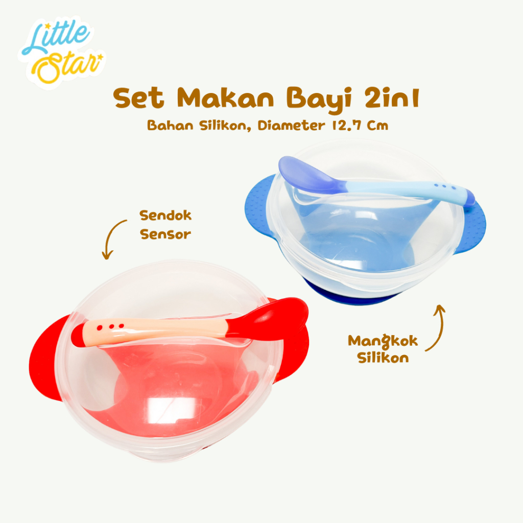 LS 2in1 Baby Feeding Set Mangkok Sendok Bayi Sensor Mpasi Bayi Peralamatan Makan Newborn Baru Lahir