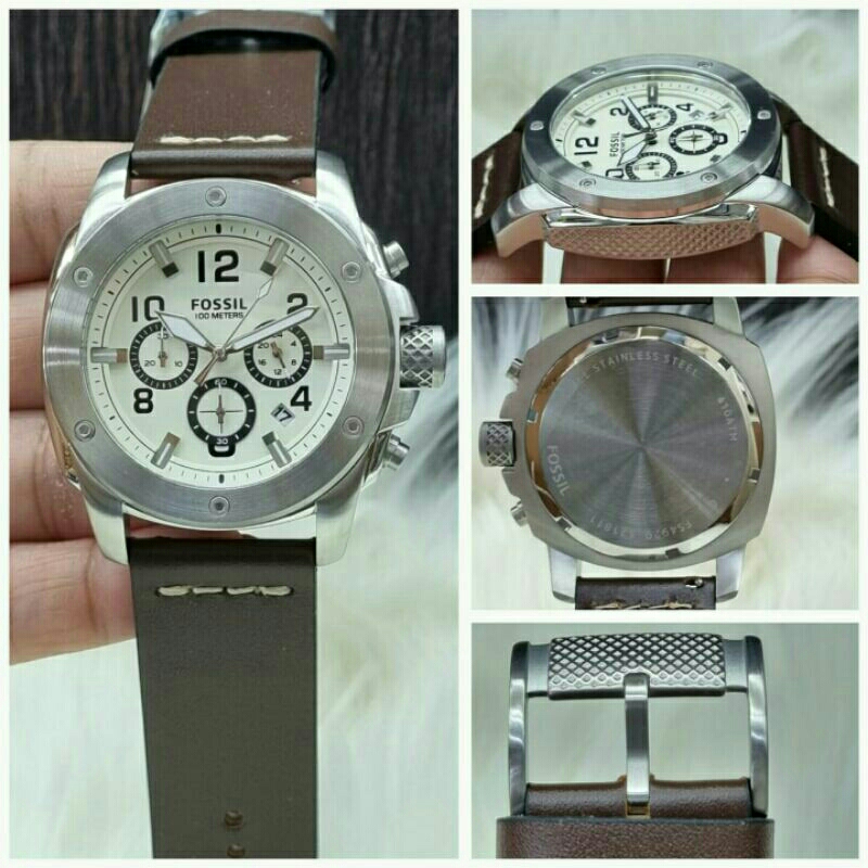 Jam Tangan Pria Fossil Batre Crono Ring Stainless Strap Kulit