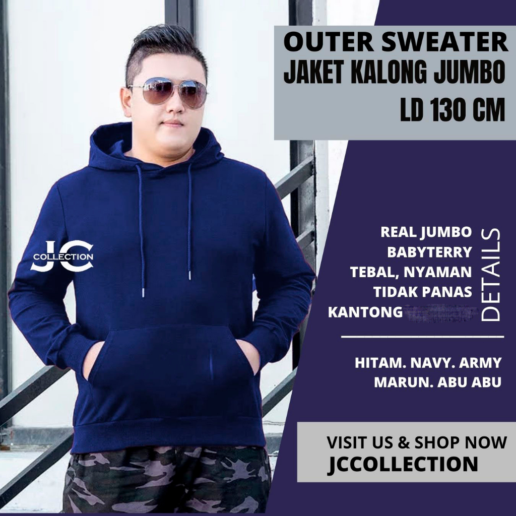 Sweater Polos Pria Jumbo 3XL Hoodie / Jaket Pria BIG SIZE with Pocket - Jeffry  - JCCollections