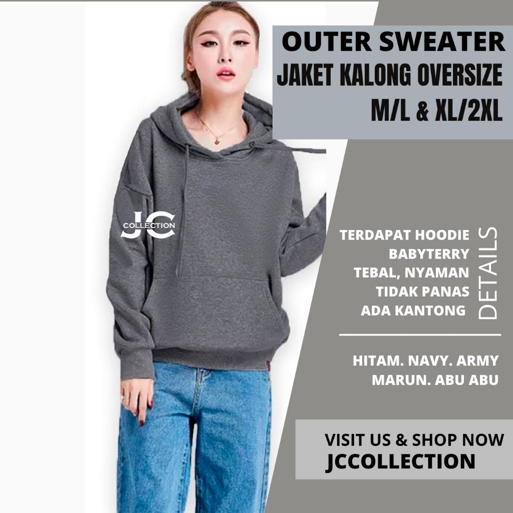 OLLA Sweater Jaket Wanita Oversize Hoodie Jumper Basic Polos / Jaket Sweater  Polos Wanita - JCCollections