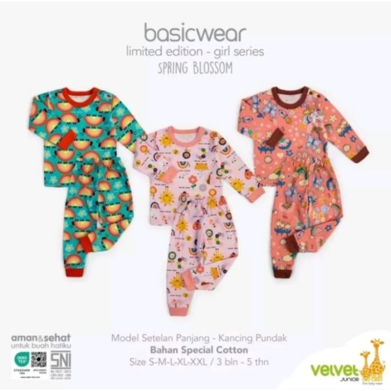 Velvet Junior Stelan Oblong Kancing Pundak Tangan Panjang Celana Panjang Limited Edition - Girl Seri