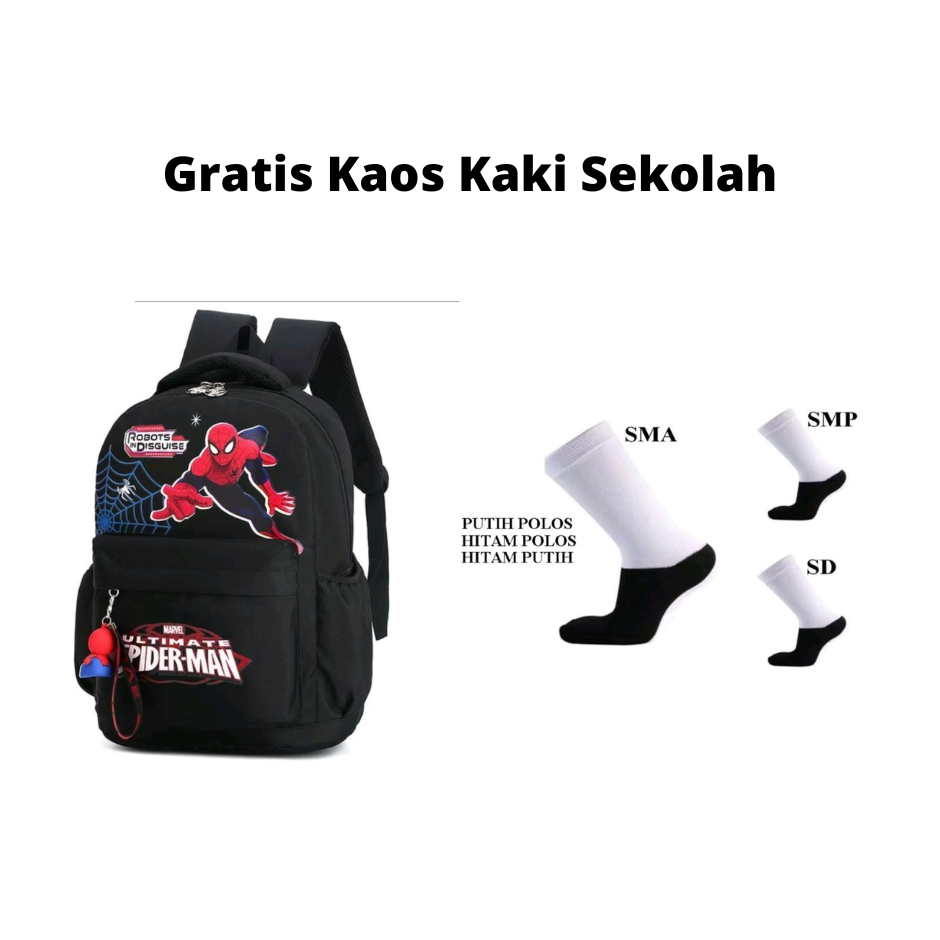 Spiderman - Tas Anak Sekolah anak laki-laki tas sekolah anak sd tk smp laki-laki murah New Baru Ori FREE KAOS KAKI