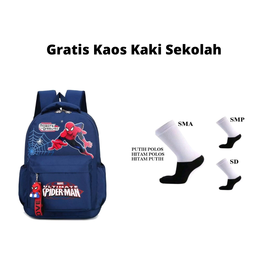 Spiderman - Tas Anak Sekolah anak laki-laki tas sekolah anak sd tk smp laki-laki murah New Baru Ori FREE KAOS KAKI