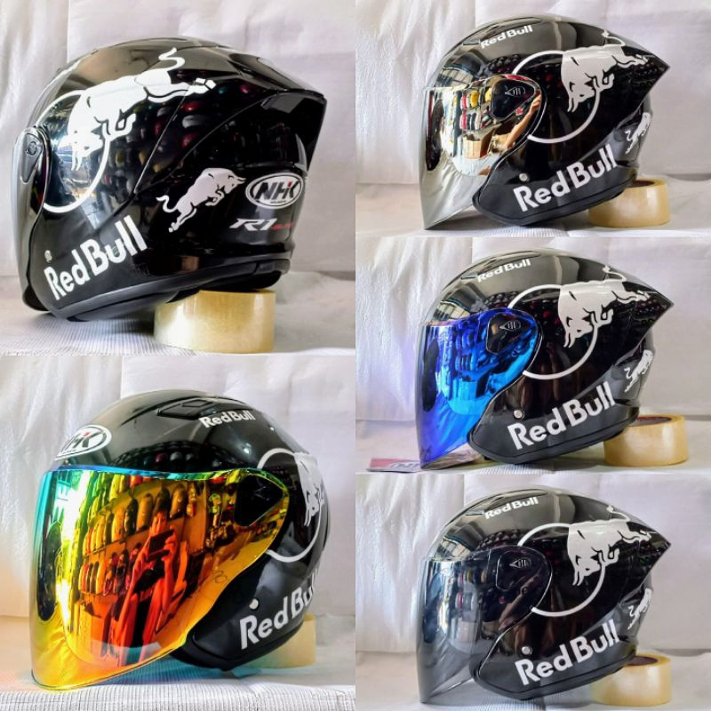 HELM NHK R1 ELIT BLACK GLOSSY PAKET GANTENG REDBULL/LEOPARD
