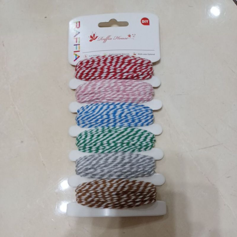 Benang tali katun craft garis set 6 warna