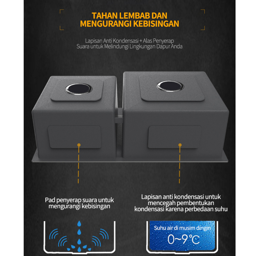 Paket Kitchen Sink Stainless 304 / Black Faucet Tarik Adjustable / Set Wastafel Dapur