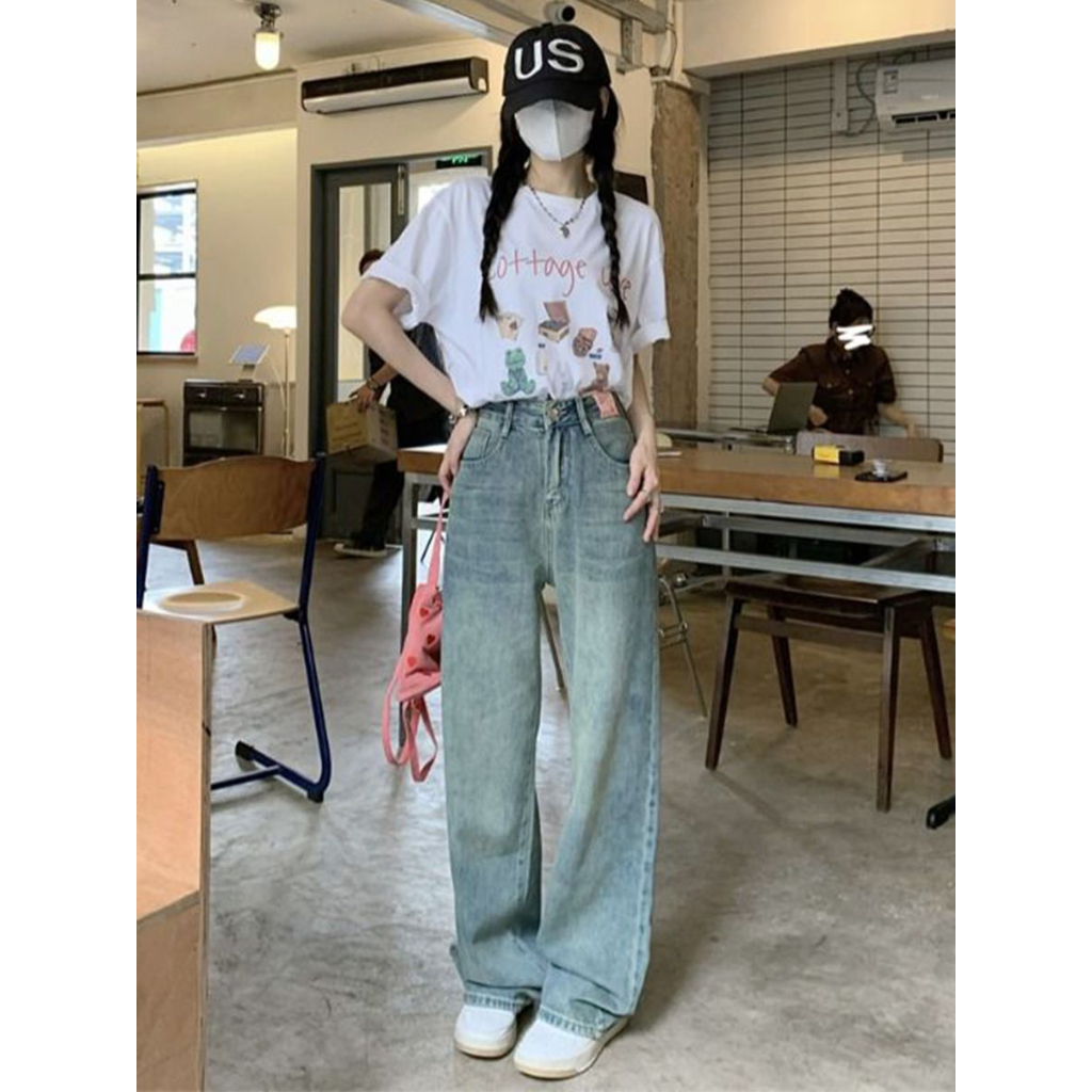 ✅COD High Waist Biru Retro Celana Jeans Wanita Panjang Kulot Kekinian Terbaru