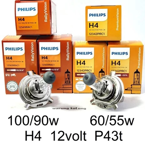 BOHLAM LAMPU HALOGEN PHILIPS H4 12V 60/55W 100/90W ORIGINAL LAMPU UTAMA H4 Philips PREMIUM VISION