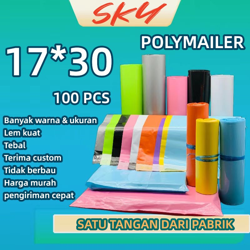 Polymailer Olshop /plastik packing baju ldpe lem kuat 17×30cm Grosir custom packing tebal warna warn