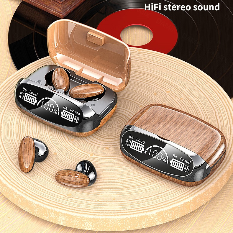 Matei TWS M35 Headset bluetooth kayu earphone gaming wireless wooden motif  Earbus Headphones wood