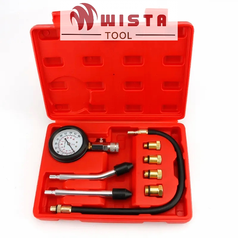 8Pcs / Set Tester Kompresi Silinder Mesin Mobil Alat Pengukur Tekanan Gas Mesin Cylinder Compression Tes Kebocoran Kompresi