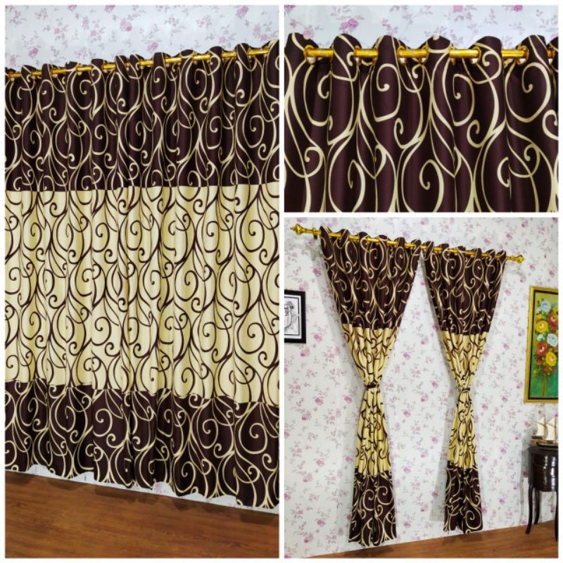 [ PINTU DAN JENDELA ] GORDEN SMOKRING MOTIF ABSTRAK COKLAT EMAS