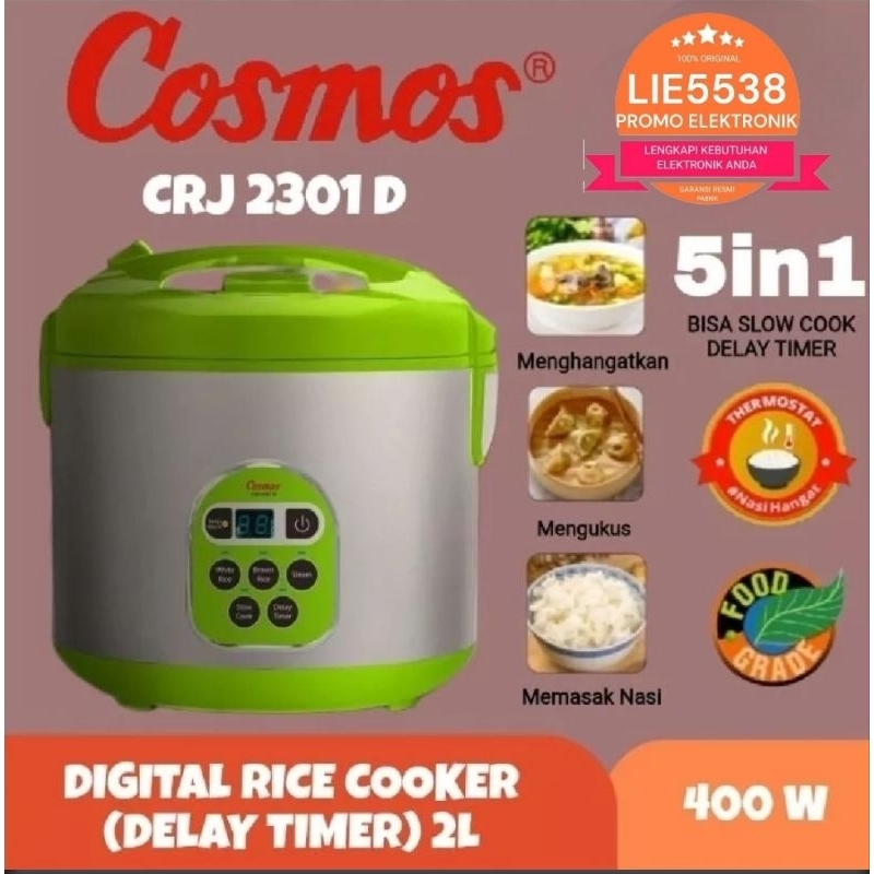 COSMOS CRJ-2301-D / CRJ 2301D Digital Rice Cooker 2L Non stick 5in1 GARANSI RESMI