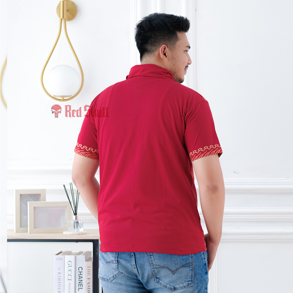 RED SKULL Kaos Kerah Polo Batik Parang Bahan Katun Solo Hijau Ada Saku