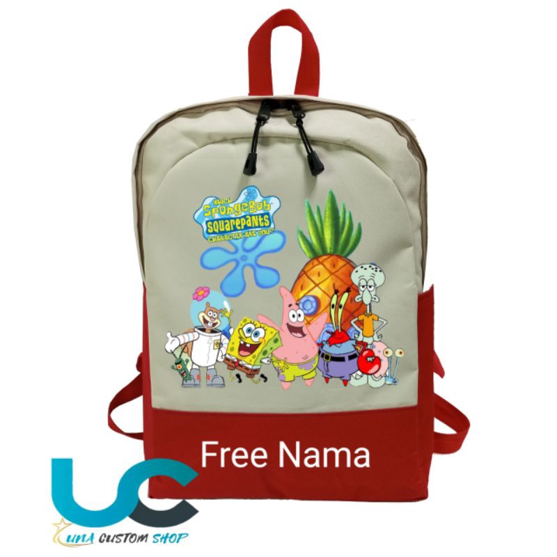 Tas Anak SpongeBob | Tas Sekolah Custom Gambar SpongeBob | Ransel Anak SpongeBob | Tas Sablon Nama {