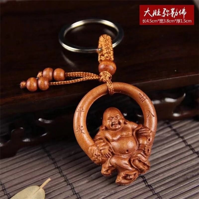 Gantungan Kunci Buddha Maitreya Mi Le Fo Kayu / Key Chain Peach Wood