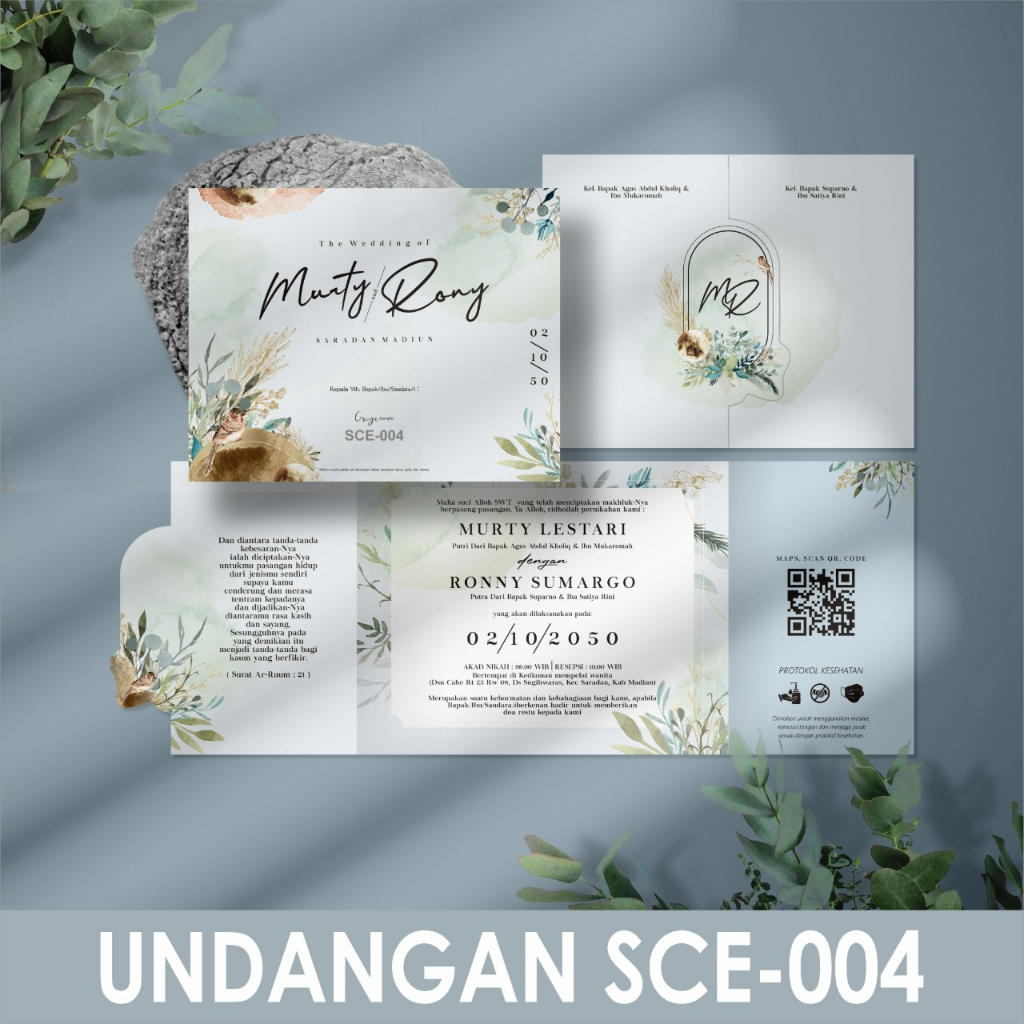Undangan Lipat 3 Watercolor Natural Rustic Botanical BahanTebal