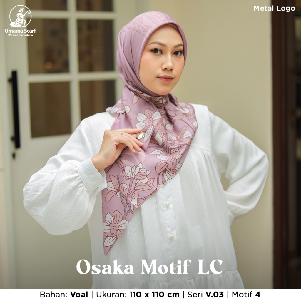 [ BEBAS PILIH WARNA ] Umama Hijab Segi Empat Osaka Motif LC Print Metal Logo