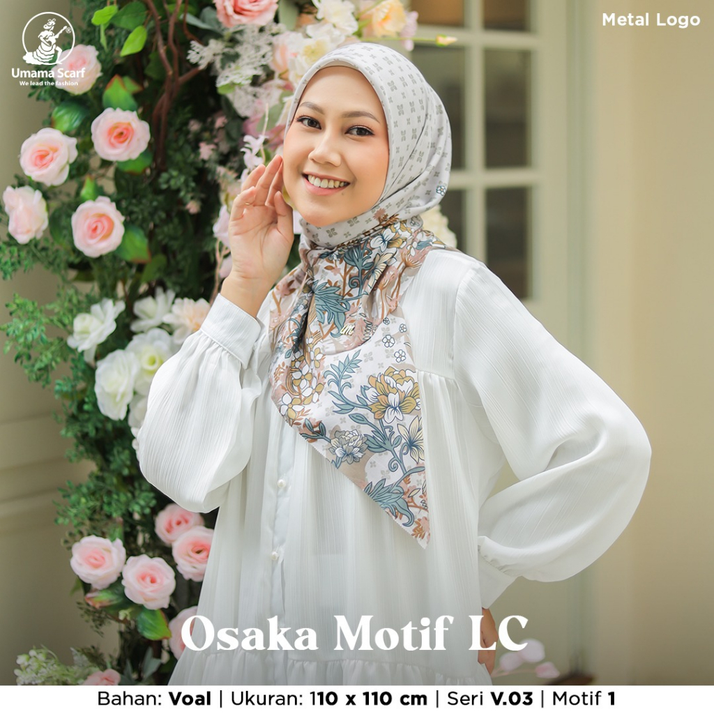 [ BEBAS PILIH WARNA ] Umama Hijab Segi Empat Osaka Motif LC Print Metal Logo