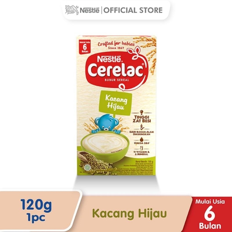 Nestle Cerelac Bubur Bayi Instant Usia 6-12 Bulan Rasa Kacang Hijau Box 120gr