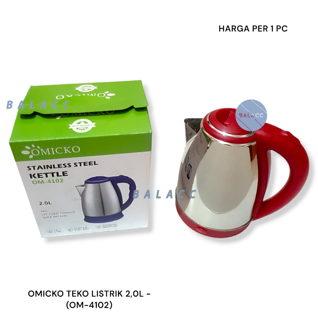 Teko Listrik 2 Liter Stainless Steel Omicko Pemanas Air Electric Kettle Ketel Besar Otomatis 500 Watt