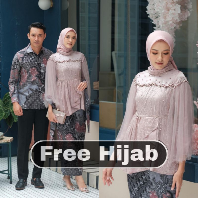 Kebaya Batik Couple Vanilla Rose BONUS HIJAB Kebaya Wisuda Kebaya Lamaran Kebaya Couple modern