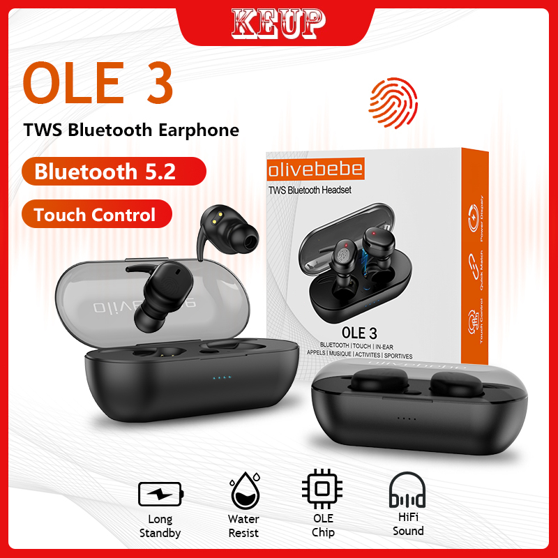 (COD)2023 New Model Headset Bluetooth OLE 3 True Wireless Earphone Bluetooth 5.2 Waterproof 9D HIFI Bass Noise Reduction In-ear Earbuds With Mic