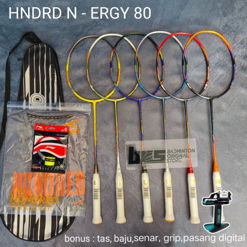 Raket Badminton  HNDRD HUNDRED N-ERGY 80 32lbs NERGY Original lengkap bonus