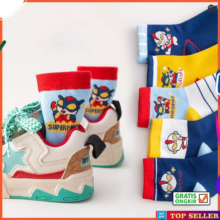 Kaos Kaki Anak Laki Sekolah TK SD Motif Cowok Korea Superhero Ultramen Socks Kids Terbaru K2S