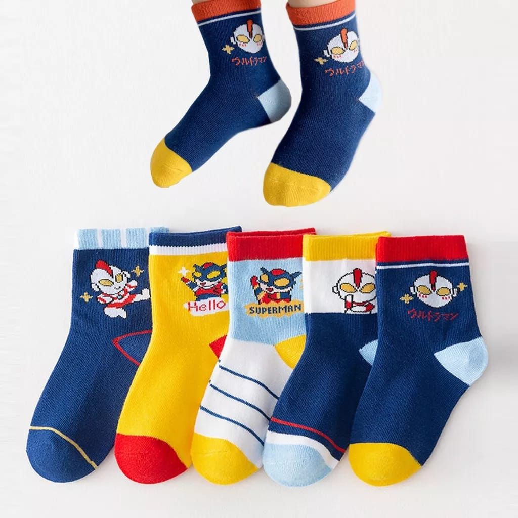 Kaos Kaki Anak Laki Sekolah TK SD Motif Cowok Korea Superhero Ultramen Socks Kids Terbaru K2S