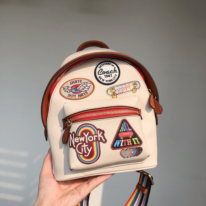 CA137 TAS WANITA MINI 18 BACKPACK CHARTER STICKER WITH PATCHES SMALL