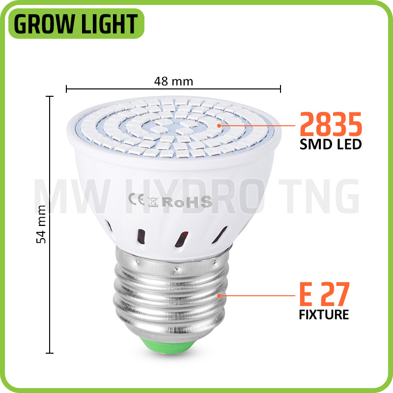 LED Plant Grow Light, 80 LED R+B, 2835 SMD, E27 - Lampu Tanaman