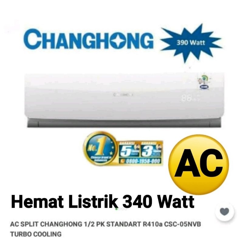 Ac Split Changhong  05pk standart type csc05nvb + terpasang di wilayah cirebon kota
