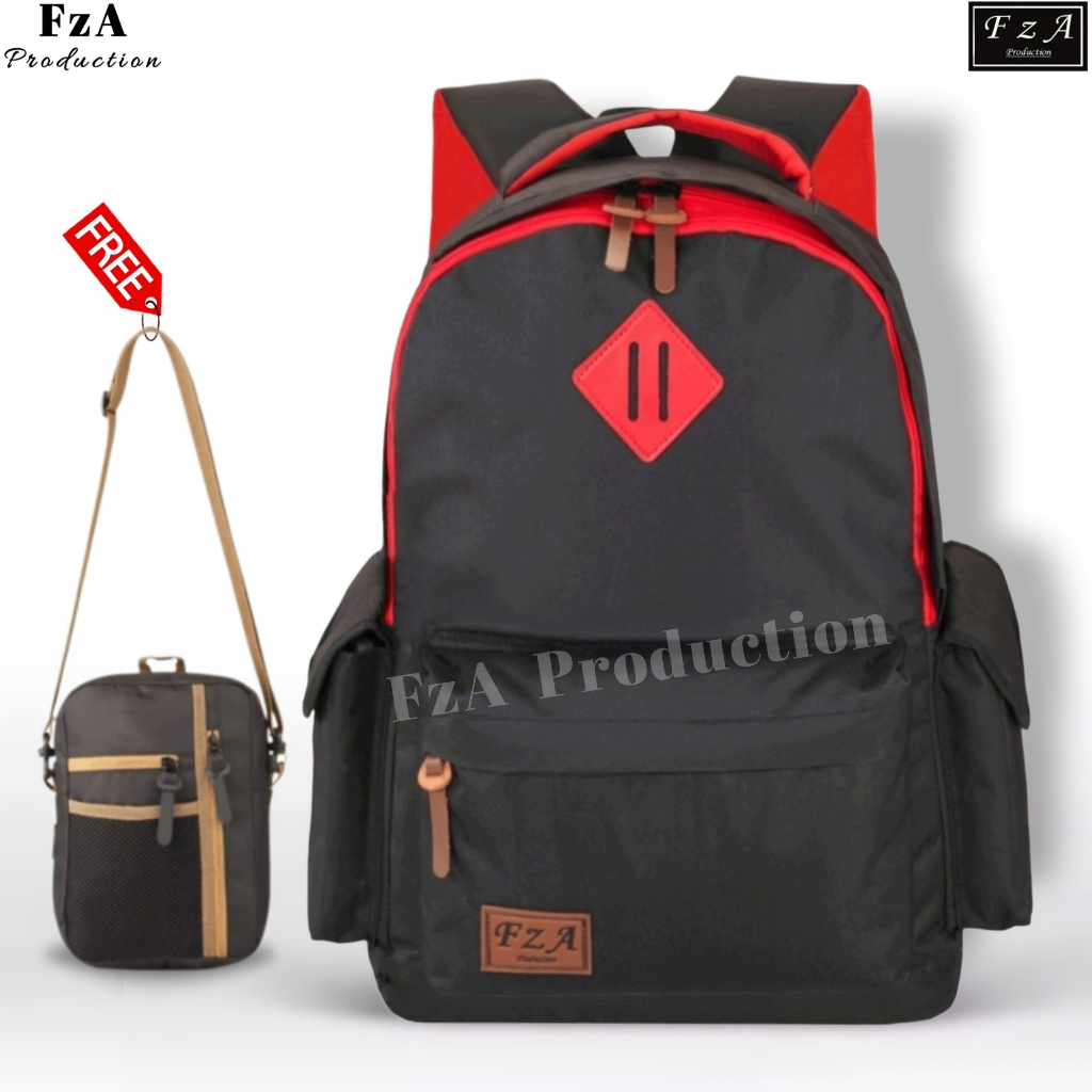 FzA Official -Tas Ransel anak laki laki - Tas Ransel Anak Sekolah - Tas Ransel Sekolah anak laki-laki anak perempuan Backpack Sekolah Anak [ High Quality ] - Black FREE Slingbag