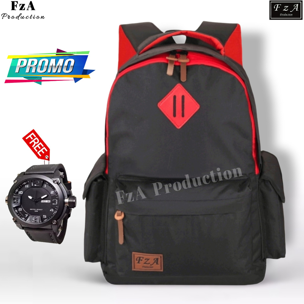 FzA Official -Tas Ransel anak laki laki - Tas Ransel Anak Sekolah - Tas Ransel Sekolah anak laki-laki anak perempuan Backpack Sekolah Anak [ High Quality ] - Black Kids FREE JAM TANGAN